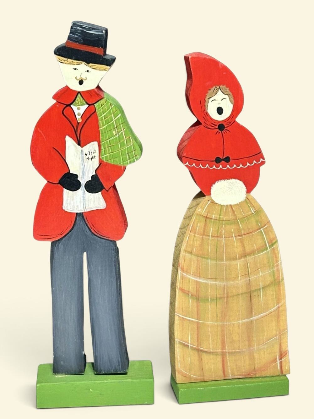 Vintage Wooden Christmas Caroler Figurines Hand Painted Tabletop Holiday Decor